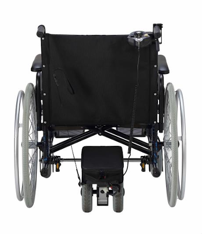 photo of the power pack attached to a wheelchair